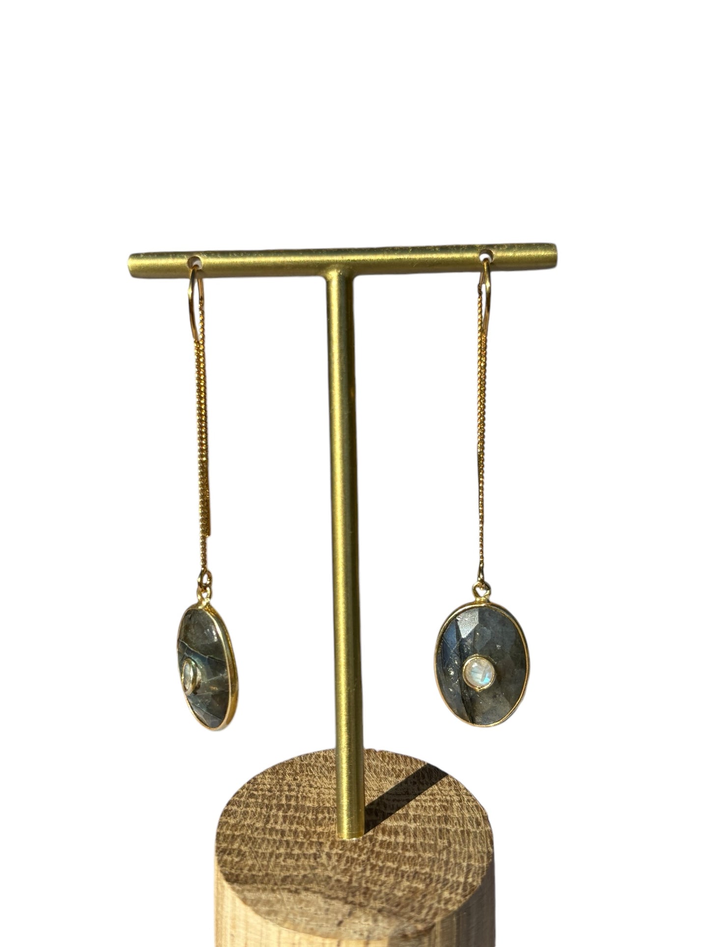 Boucles d'oreilles Agathe LABRADORITE / CRISTAL DE ROCHE