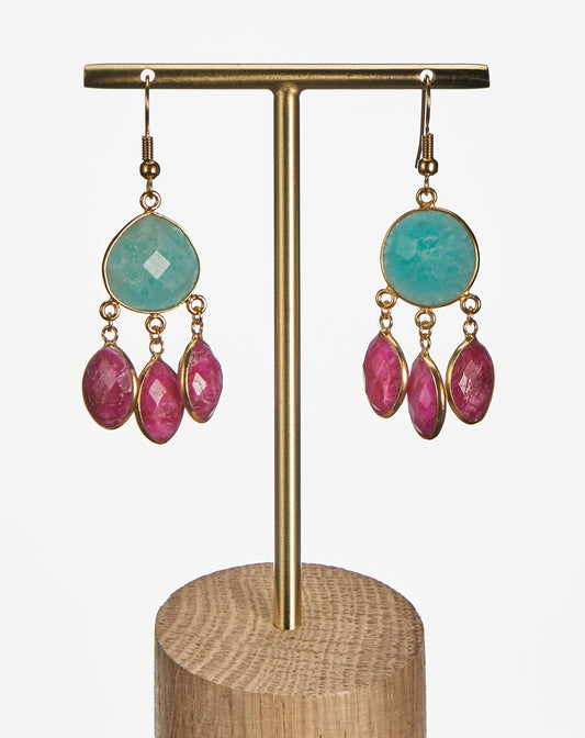 Boucles d'oreilles Levie AMAZONITE / SILLIMANITE ROSE